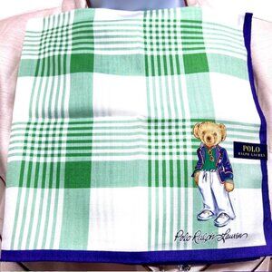 Polo Ralph Lauren  Mini Scarf Handkerchief 19: white green check with Bear (93)